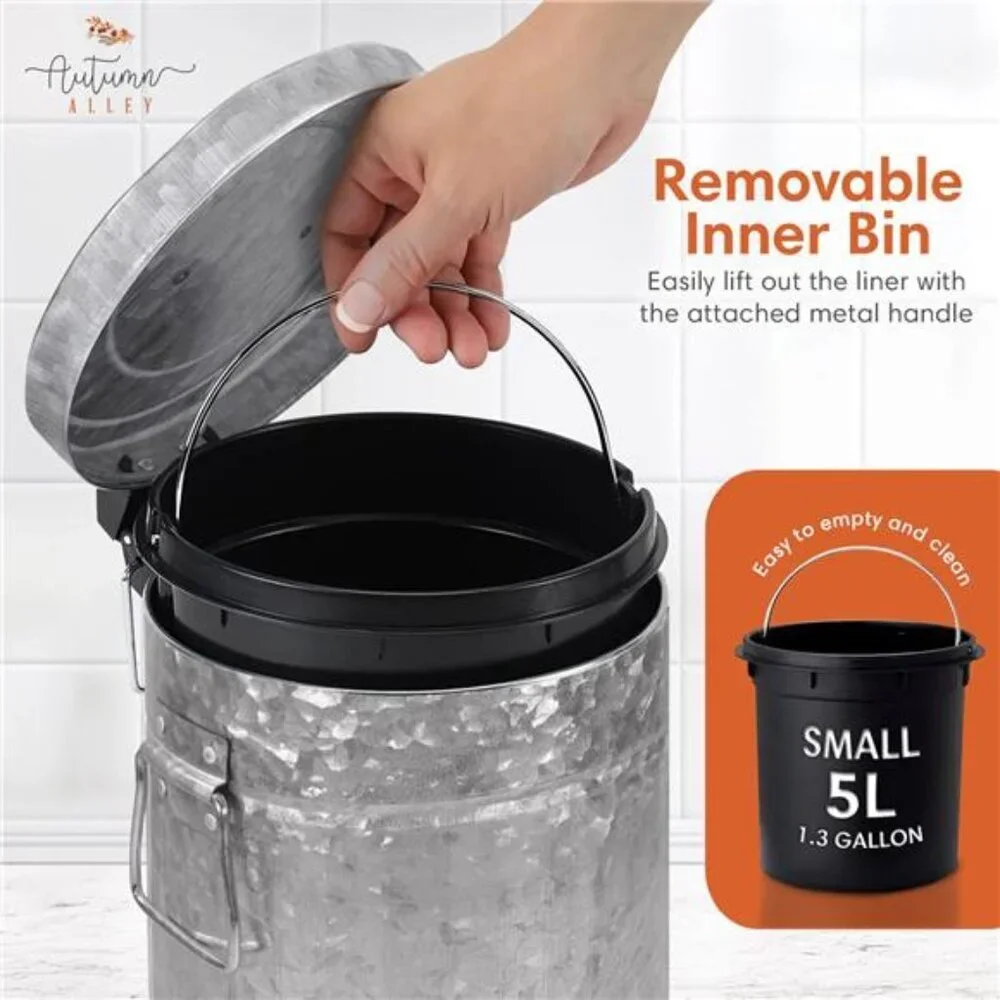 Rustic Farmhouse Bathroom Trash Can - Pet Proof Galvanized Trash Can with Lid